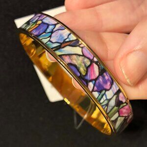 Magnolia & Irises MET Museum enamel bangle 18k gold plate
